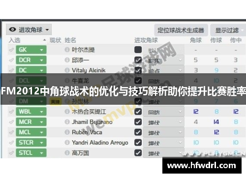 FM2012中角球战术的优化与技巧解析助你提升比赛胜率